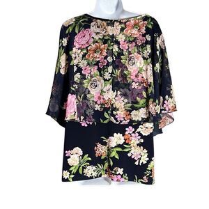 Liz McCoy Floral Cape Sleeve Top XL